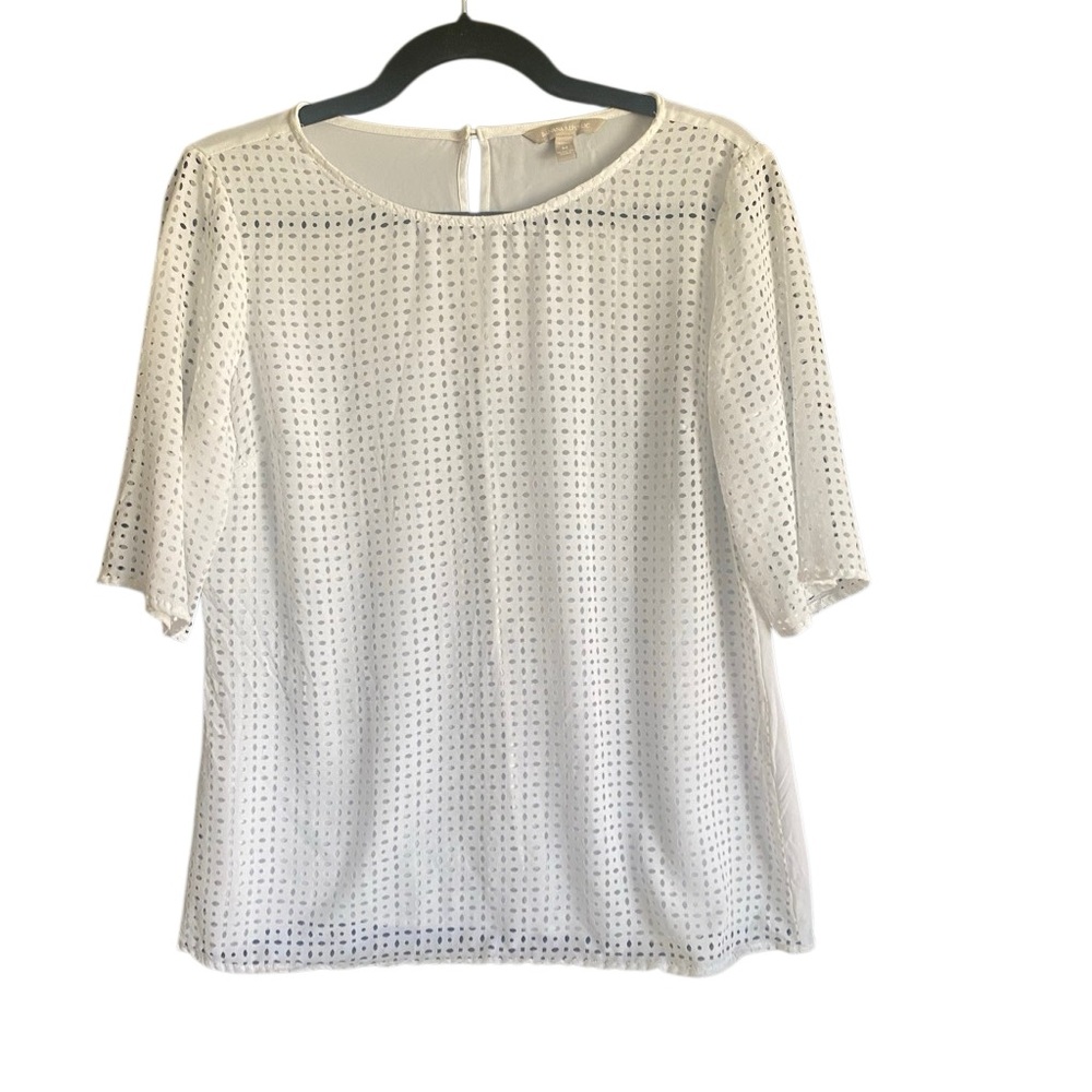⭐️CLEARANCE Banana Republic White See through Front Short Sleeve Blouse Women M
